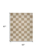 5' X 7' Natural and Ivory Geometric Power Loom Washable Non Skid Area Rug