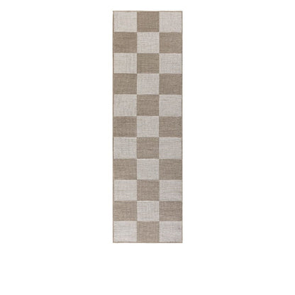 8' Natural and Ivory Geometric Power Loom Washable Non Skid Runner Rug