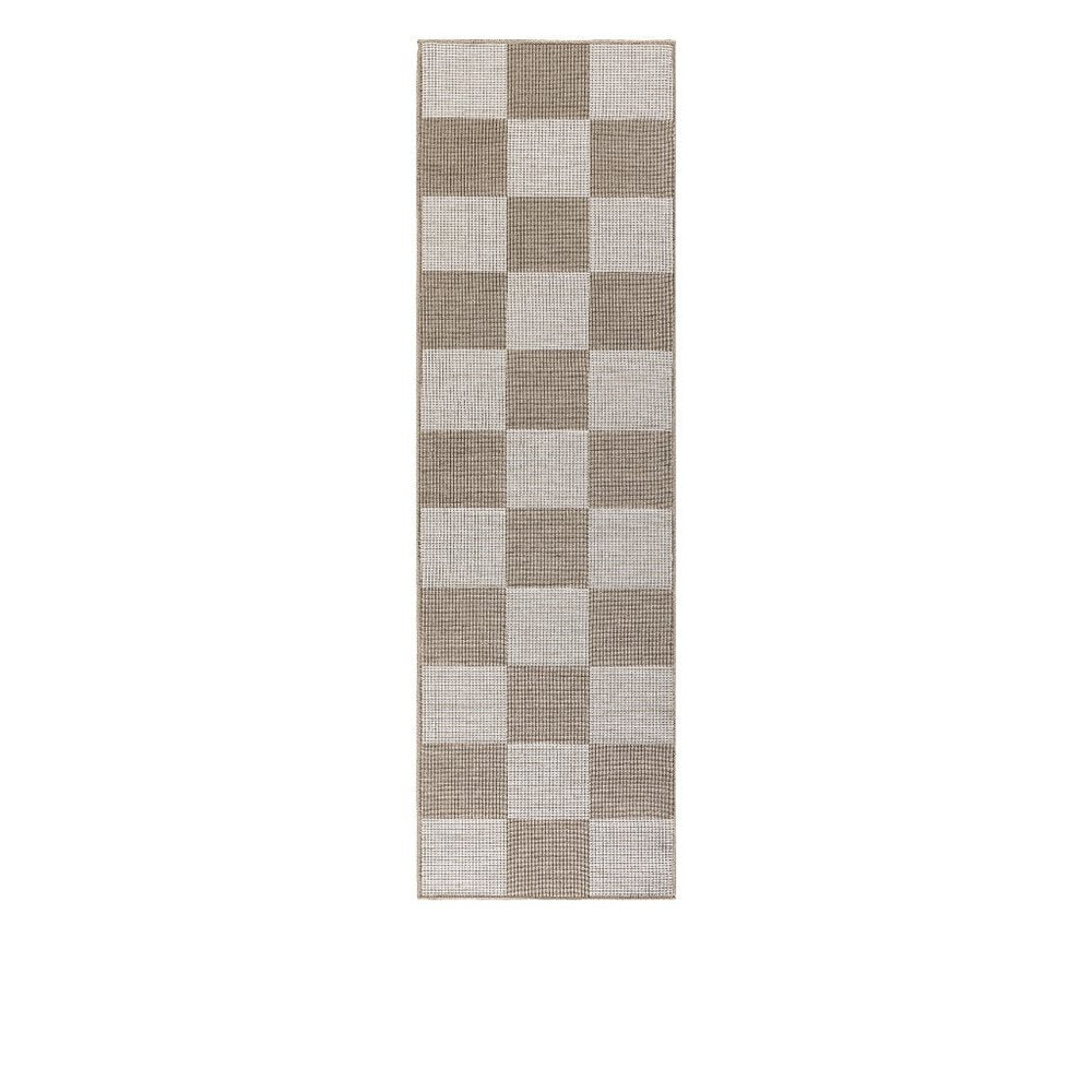 8' Natural and Ivory Geometric Power Loom Washable Non Skid Runner Rug