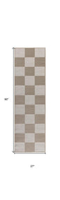 8' Natural and Ivory Geometric Power Loom Washable Non Skid Runner Rug