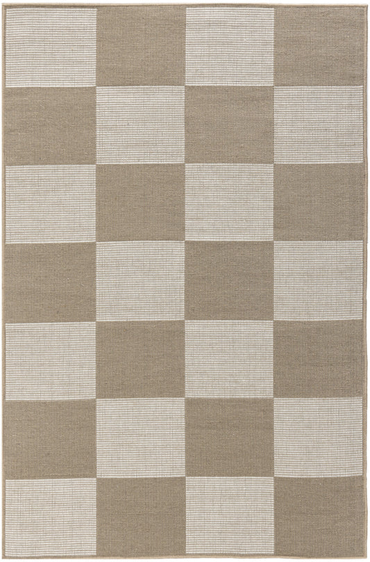 4' X 6' Natural and Ivory Geometric Power Loom Washable Non Skid Area Rug