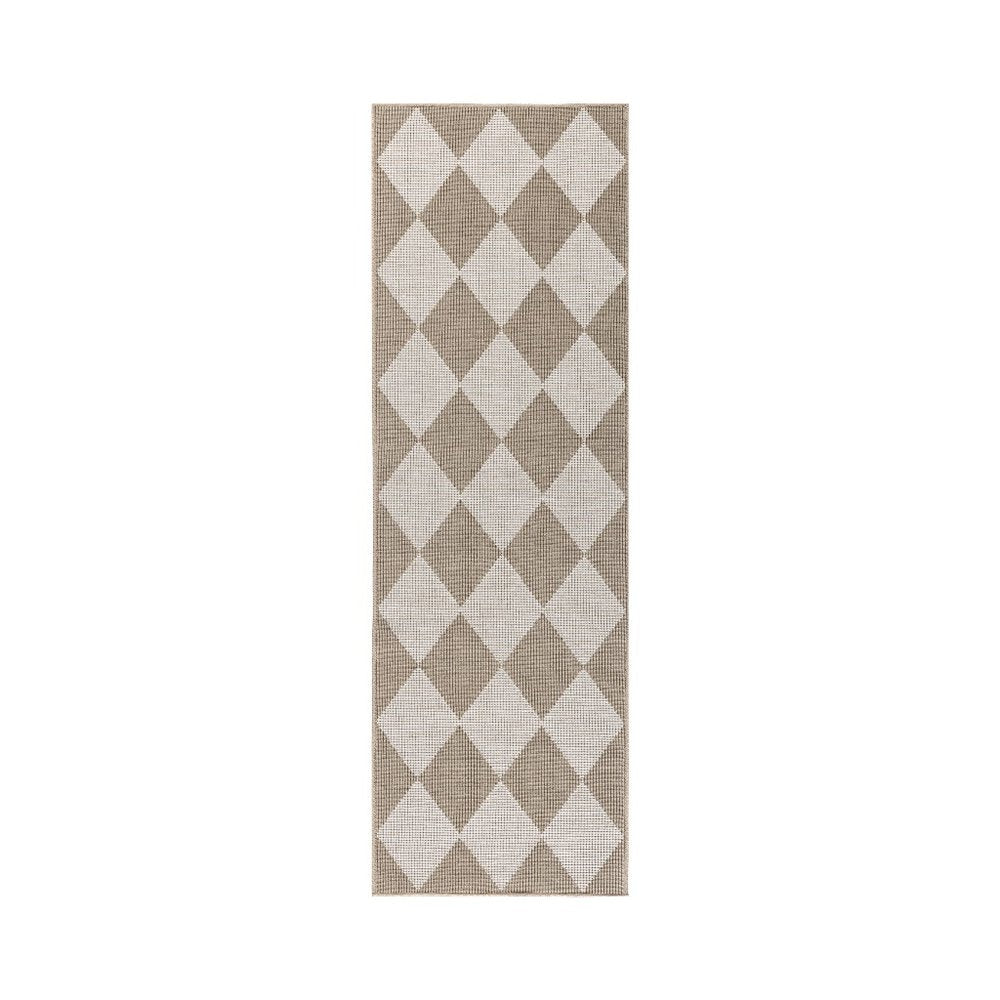 8' Natural and Ivory Geometric Power Loom Washable Non Skid Runner Rug