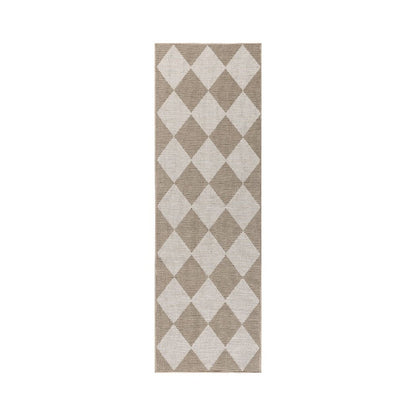 8' Natural and Ivory Geometric Power Loom Washable Non Skid Runner Rug