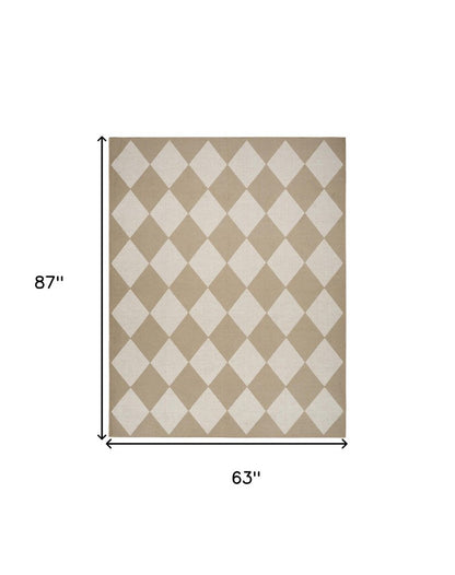 5' X 7' Natural and Ivory Geometric Power Loom Washable Non Skid Area Rug