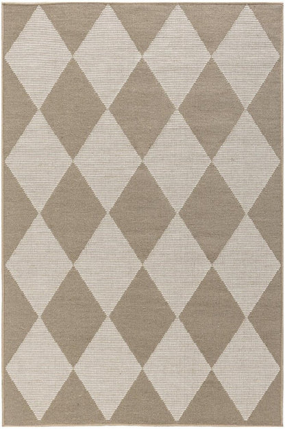 4' X 6' Natural and Ivory Geometric Power Loom Washable Non Skid Area Rug