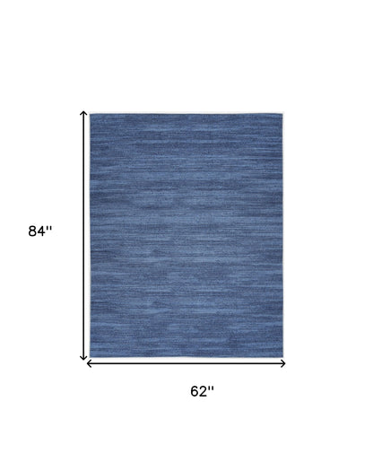 5' X 7' Blue and Gray Abstract Power Loom Washable Non Skid Area Rug