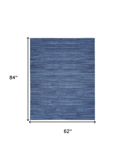 5' X 7' Blue and Gray Abstract Power Loom Washable Non Skid Area Rug