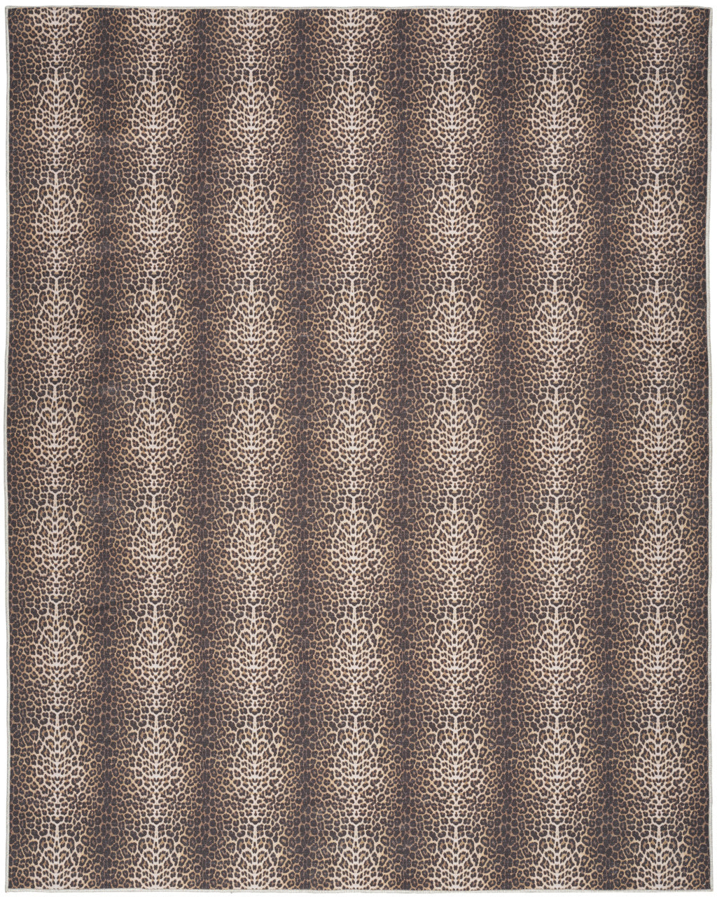 5' X 7' Brown and Ivory Leopard Print Power Loom Washable Non Skid Area Rug