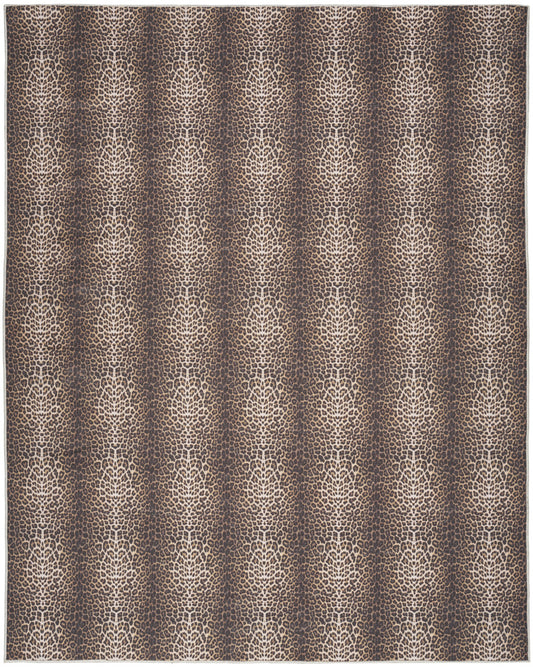 5' X 7' Brown and Ivory Leopard Print Power Loom Washable Non Skid Area Rug