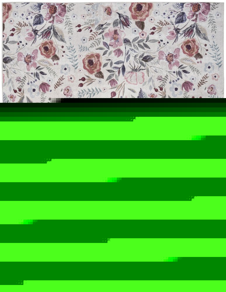 5' X 7' Ivory Pink and Green Floral Power Loom Washable Non Skid Area Rug