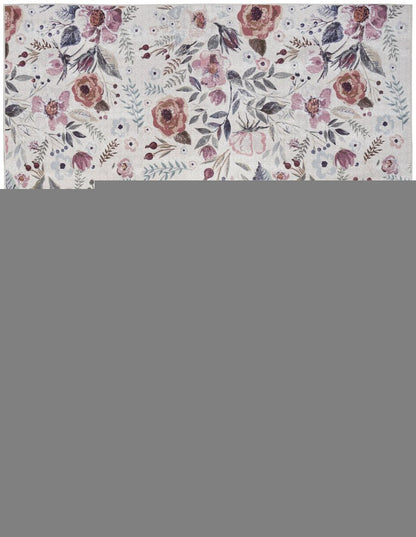 5' X 7' Ivory Pink and Green Floral Power Loom Washable Non Skid Area Rug