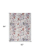 5' X 7' Ivory Pink and Green Floral Power Loom Washable Non Skid Area Rug