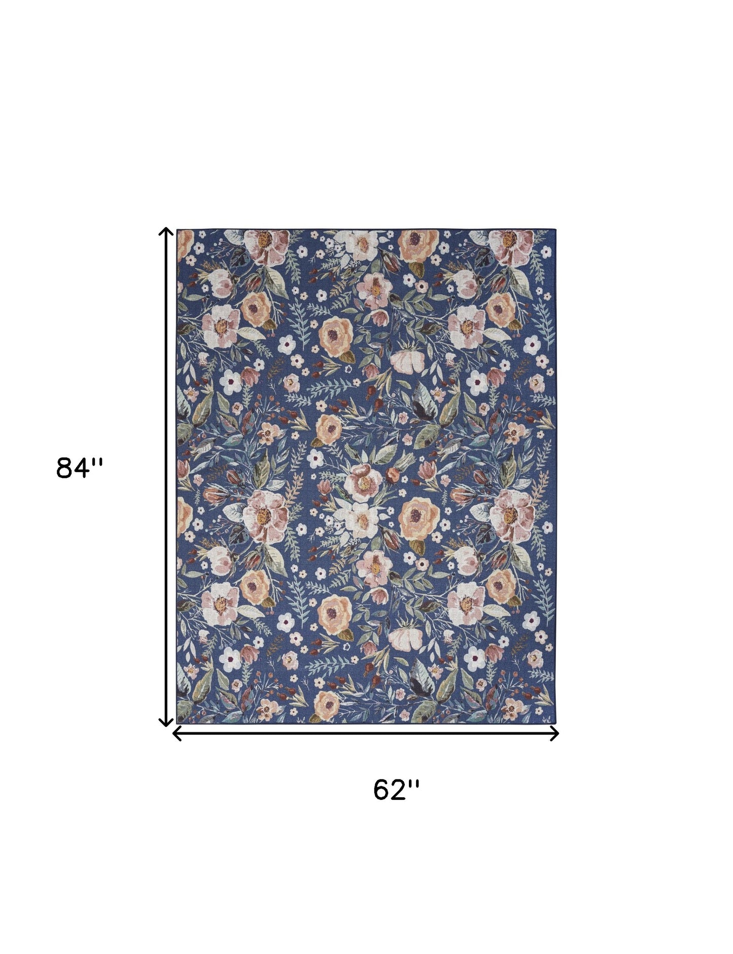 5' X 7' Blue and Green Floral Power Loom Washable Non Skid Area Rug