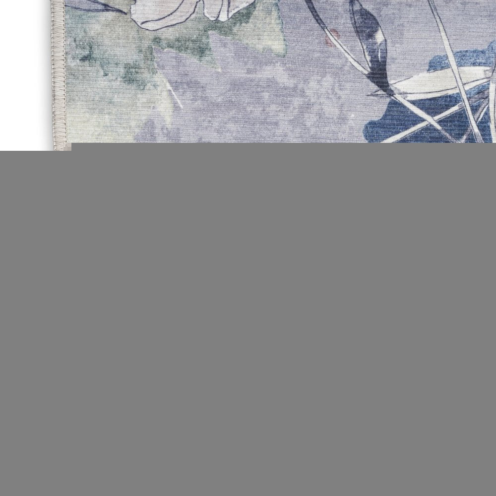5' X 7' Ivory Blue and Gray Floral Power Loom Washable Non Skid Area Rug