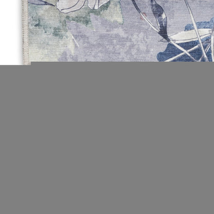 5' X 7' Ivory Blue and Gray Floral Power Loom Washable Non Skid Area Rug