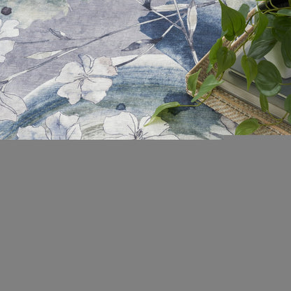 5' X 7' Ivory Blue and Gray Floral Power Loom Washable Non Skid Area Rug