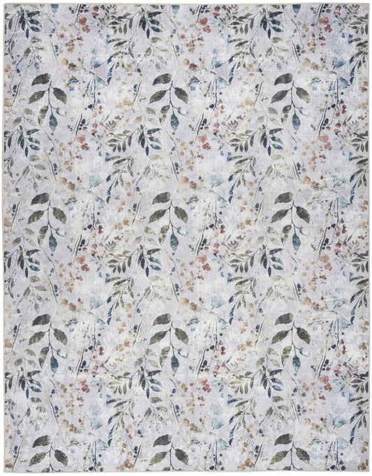 5' X 7' Ivory Blue and Gray Floral Power Loom Washable Non Skid Area Rug