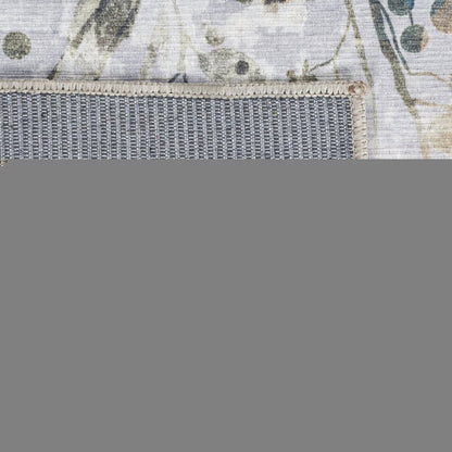5' X 7' Ivory Blue and Gray Floral Power Loom Washable Non Skid Area Rug