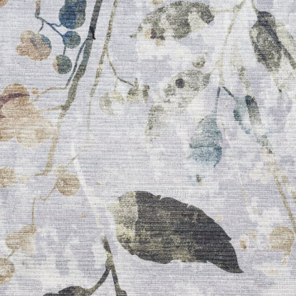 5' X 7' Ivory Blue and Gray Floral Power Loom Washable Non Skid Area Rug