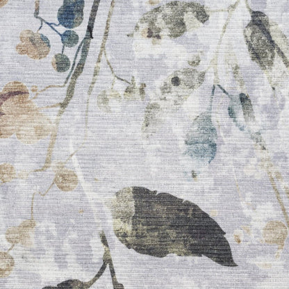 5' X 7' Ivory Blue and Gray Floral Power Loom Washable Non Skid Area Rug