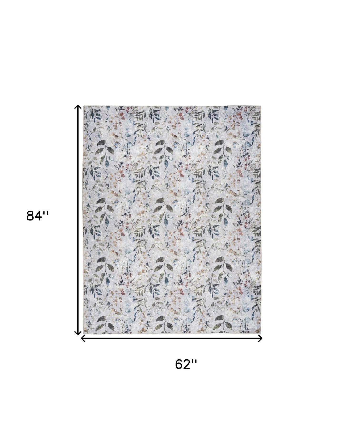 5' X 7' Ivory Blue and Gray Floral Power Loom Washable Non Skid Area Rug