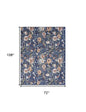 6' X 9' Blue and Green Floral Power Loom Washable Non Skid Area Rug