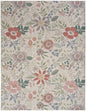 6' X 9' Ivory Green and Red Floral Power Loom Washable Non Skid Area Rug