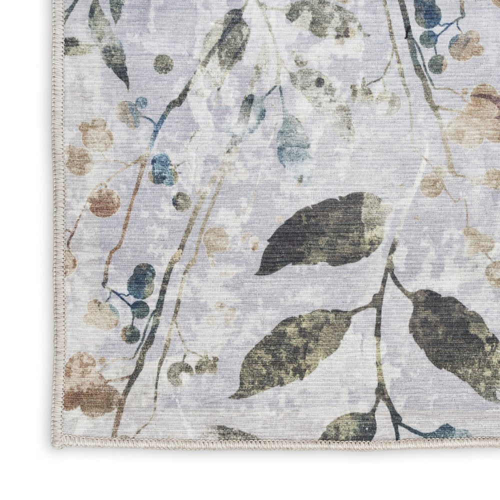 6' X 9' Ivory Blue and Gray Floral Power Loom Washable Non Skid Area Rug