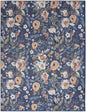 8' X 10' Blue and Green Floral Power Loom Washable Non Skid Area Rug