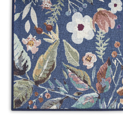 8' X 10' Blue and Green Floral Power Loom Washable Non Skid Area Rug