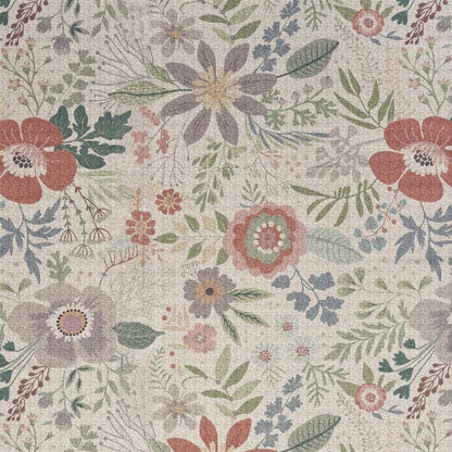 8' X 10' Ivory Green and Red Floral Power Loom Washable Non Skid Area Rug