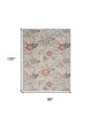 8' X 10' Ivory Green and Red Floral Power Loom Washable Non Skid Area Rug