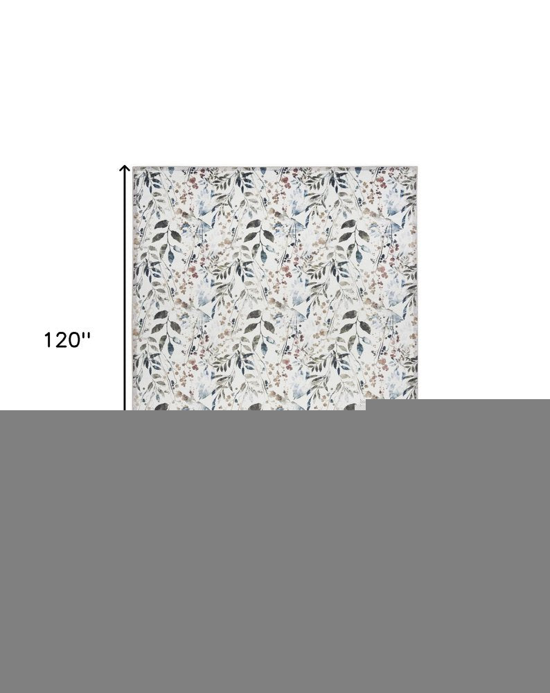 8' X 10' Ivory Green and Red Floral Power Loom Washable Non Skid Area Rug