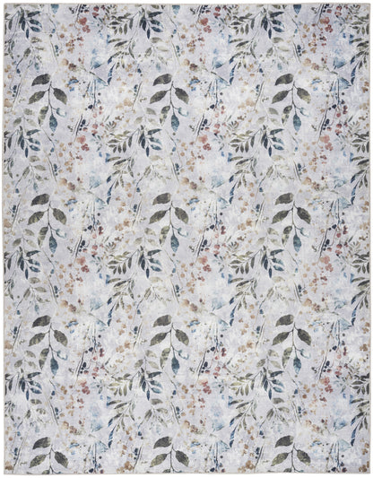 8' X 10' Ivory Blue and Gray Floral Power Loom Washable Non Skid Area Rug