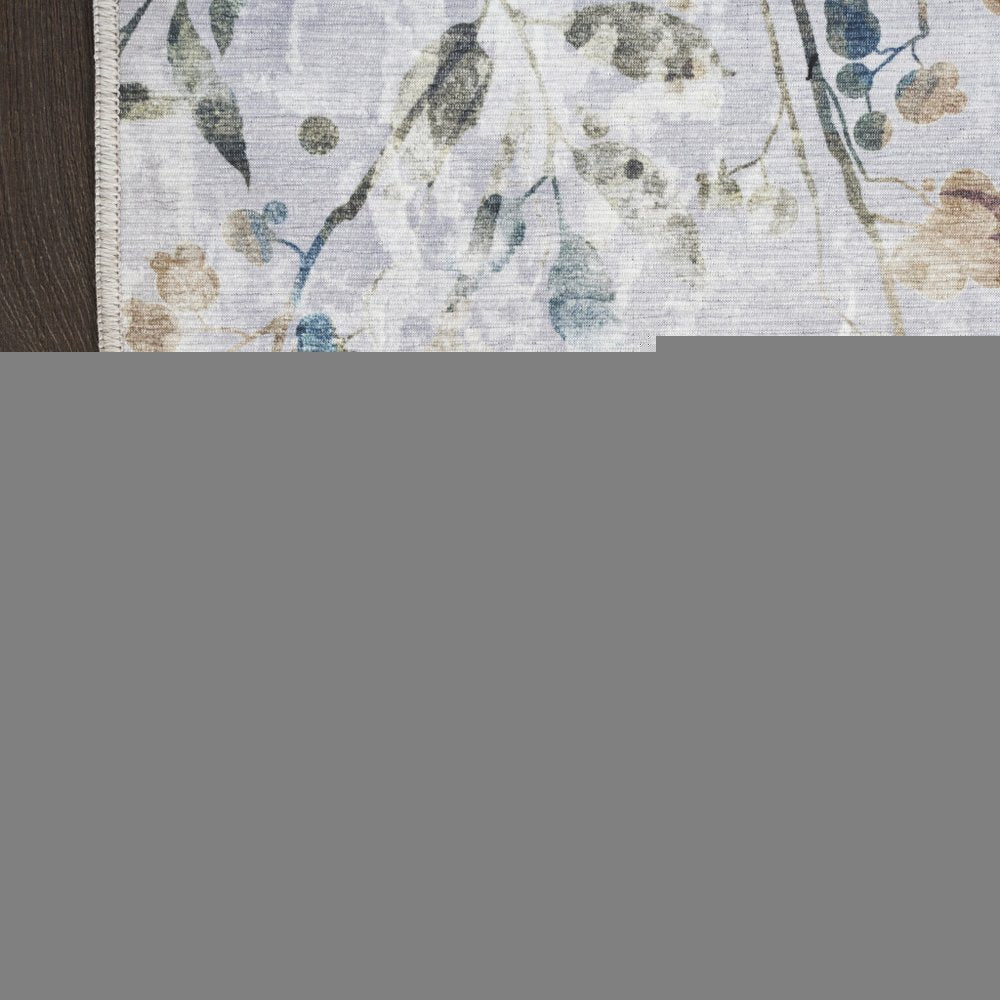 8' X 10' Ivory Blue and Gray Floral Power Loom Washable Non Skid Area Rug