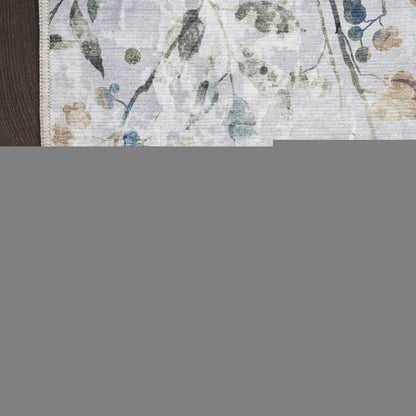 8' X 10' Ivory Blue and Gray Floral Power Loom Washable Non Skid Area Rug