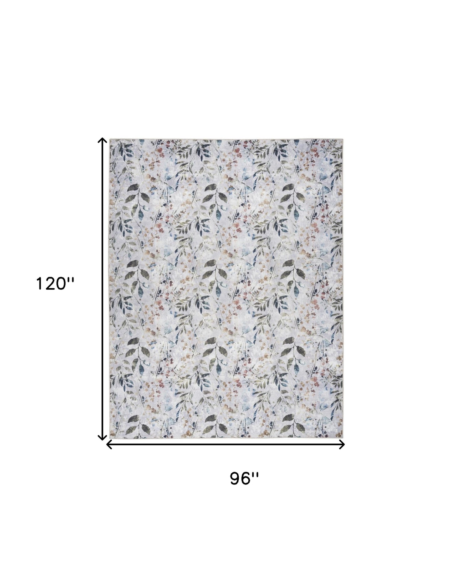 8' X 10' Ivory Blue and Gray Floral Power Loom Washable Non Skid Area Rug