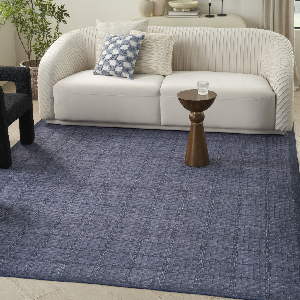 6' X 9' Blue and Gray Geometric Power Loom Washable Non Skid Area Rug