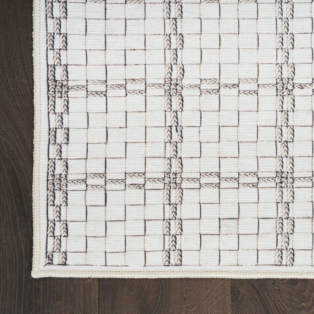 8' X 10' Ivory and Gray Geometric Power Loom Washable Non Skid Area Rug