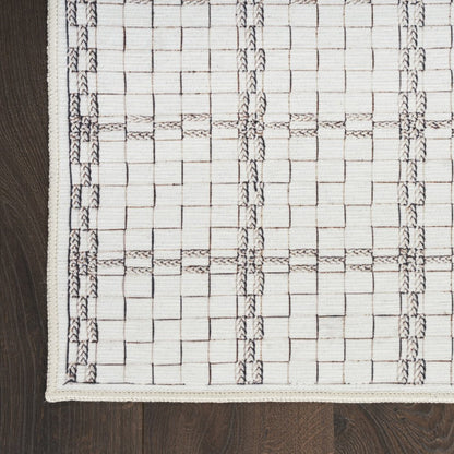 8' X 10' Ivory and Gray Geometric Power Loom Washable Non Skid Area Rug