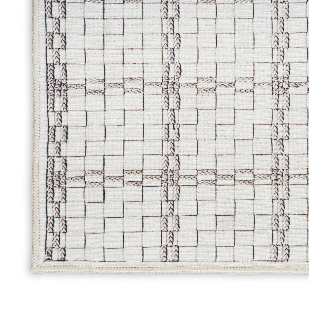 8' X 10' Ivory and Gray Geometric Power Loom Washable Non Skid Area Rug