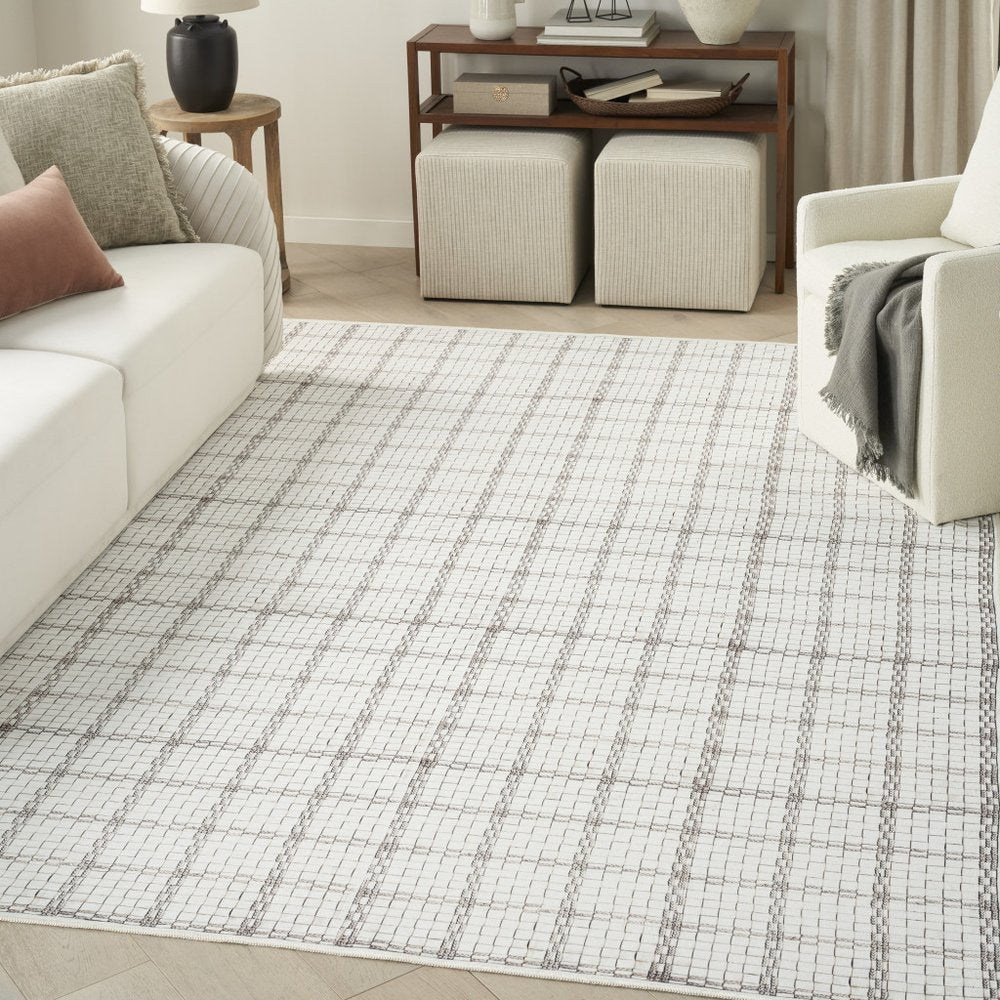 8' X 10' Ivory and Gray Geometric Power Loom Washable Non Skid Area Rug