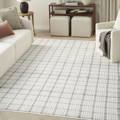 8' X 10' Ivory and Gray Geometric Power Loom Washable Non Skid Area Rug