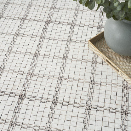 8' X 10' Ivory and Gray Geometric Power Loom Washable Non Skid Area Rug