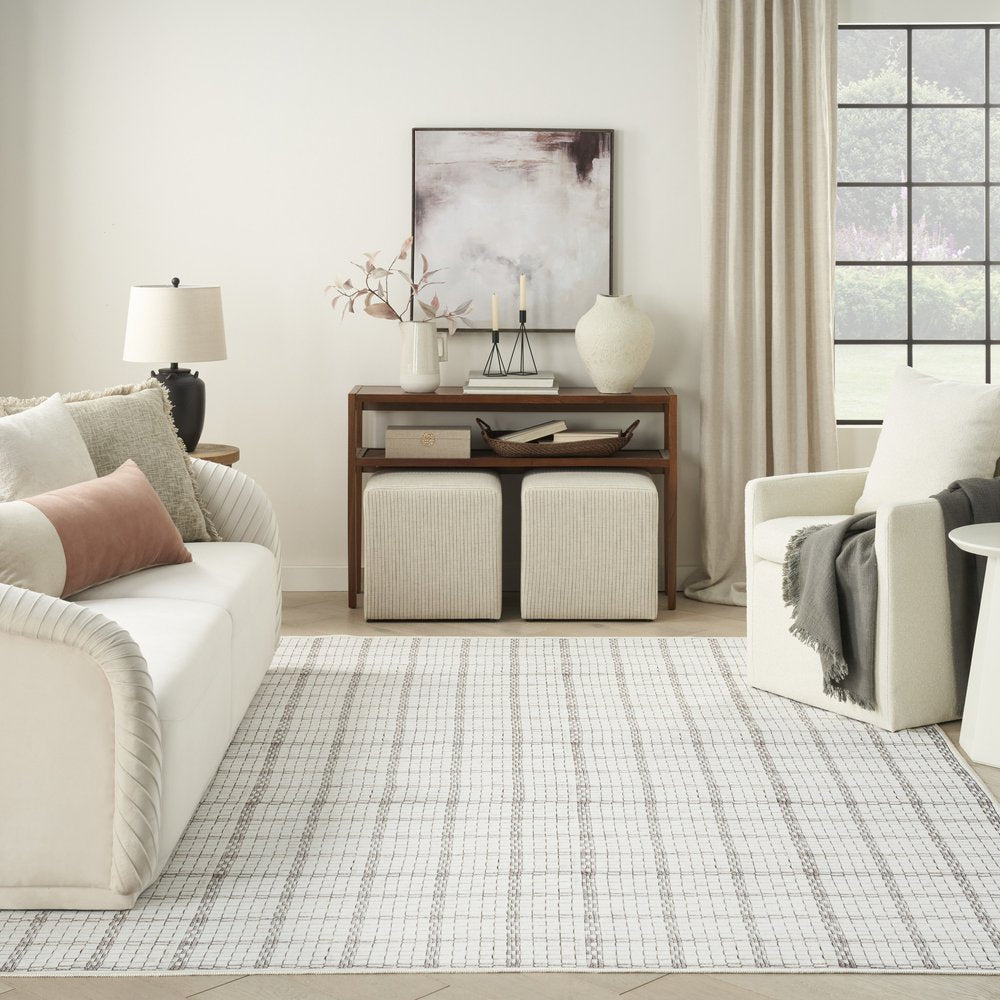 8' X 10' Ivory and Gray Geometric Power Loom Washable Non Skid Area Rug