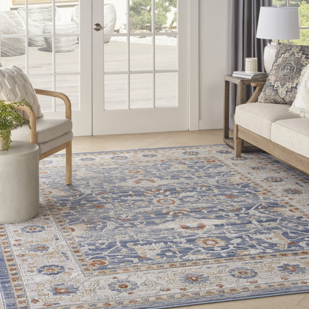 9' X 12' Blue and Gray Oriental Power Loom Area Rug