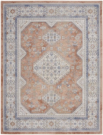 9' X 12' Blue and Beige Oriental Power Loom Area Rug