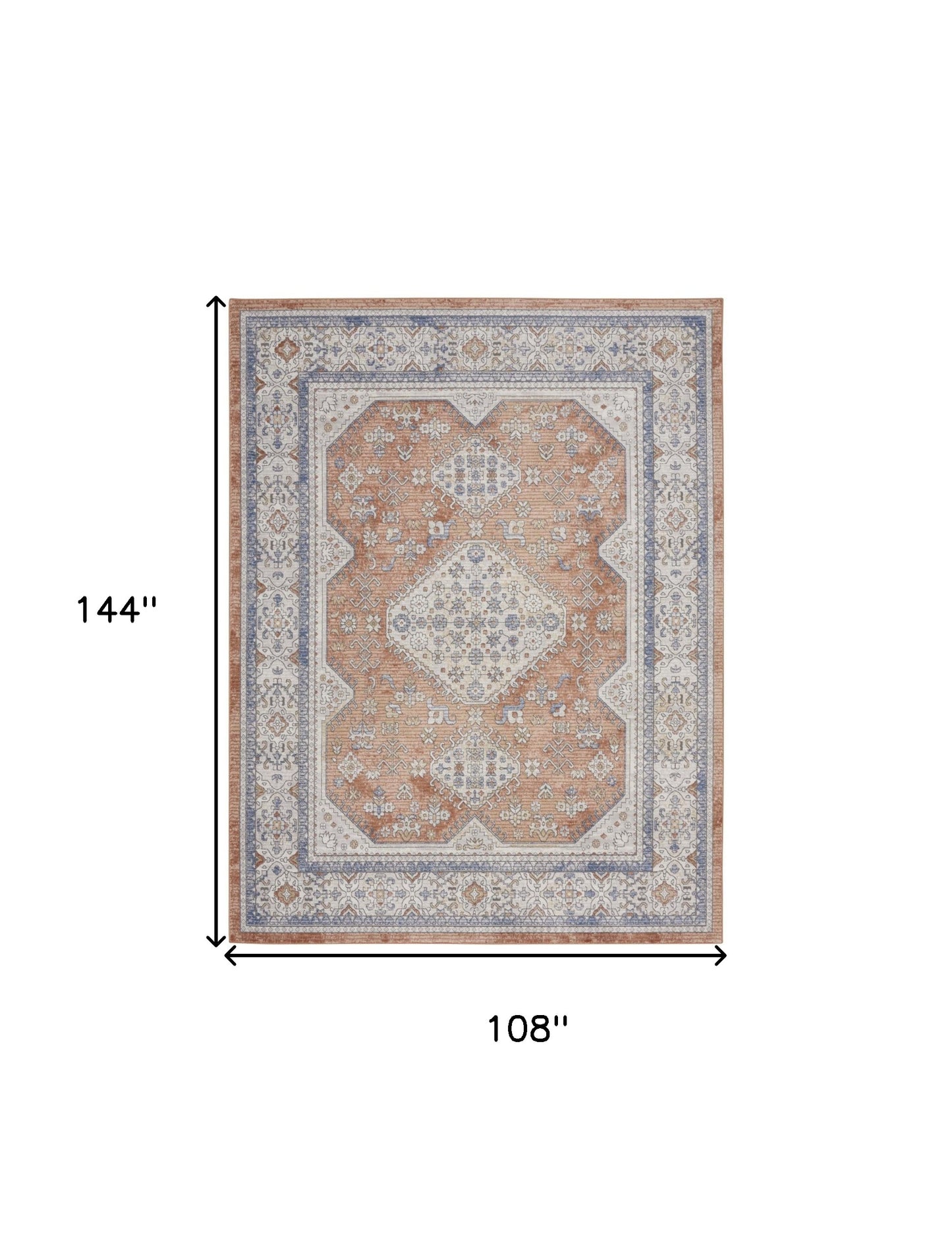 9' X 12' Blue and Beige Oriental Power Loom Area Rug