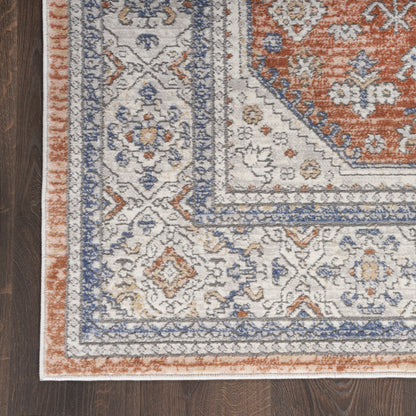 9' X 12' Blue and Beige Oriental Power Loom Area Rug