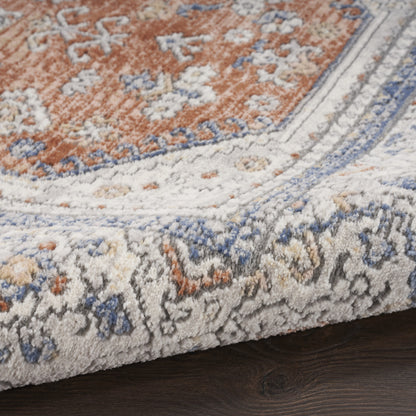 9' X 12' Blue and Beige Oriental Power Loom Area Rug